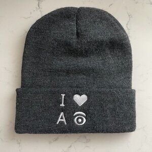 Apollo USA I Love AI 100% Acrylic Knit Beanie Hat Charcoal Grey + White OS NWOT